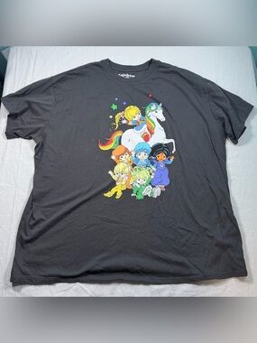 Rainbow Brite Black Short-Sleeve Tee with Colorful Cartoon Characters & Unicorn